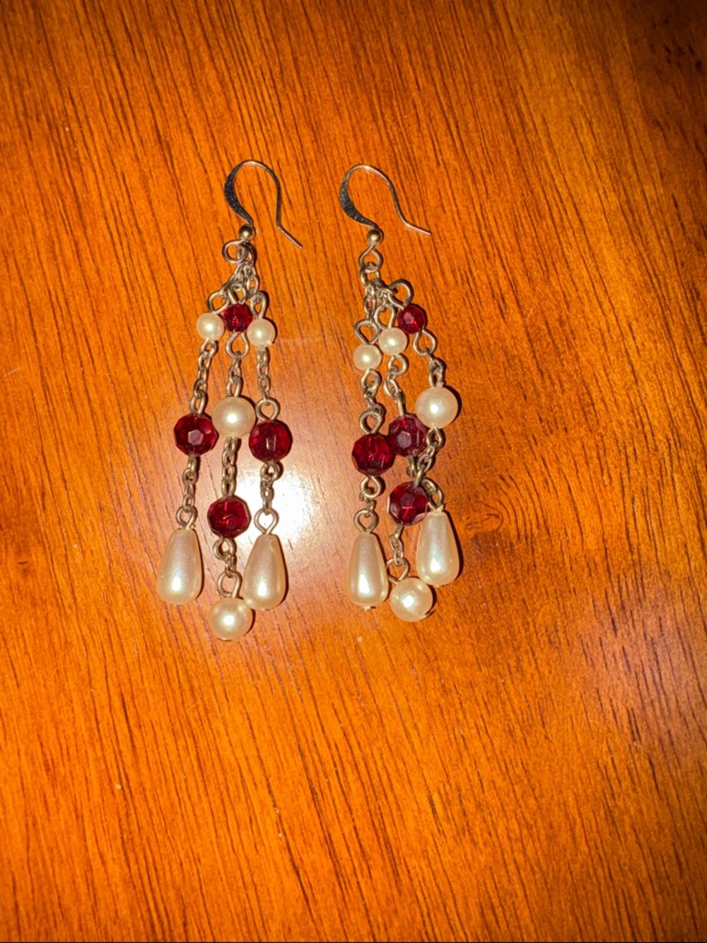 Chico's Pearl and Burgundy Bead Dangle Earrings